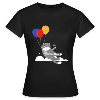 Lustige Katze Kater Miau Fliegt Mit Ballon - Frauen T-Shirt - Schwarz - Vorne - AI Model Female 172 dark (172cm)