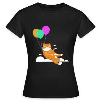 Lustige Katze Kater Miau Fliegt Mit Ballon - Frauen T-Shirt - Schwarz - Vorne - AI Model Female 172 dark (172cm)