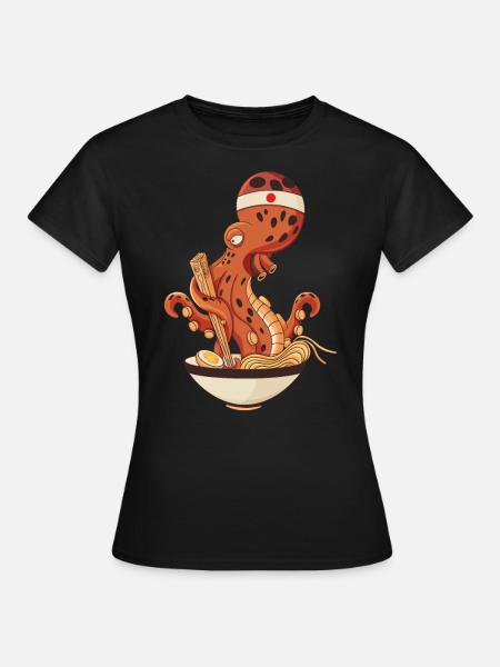 Kawaii Japanese Octopus that loves Ramen Noodles - Women's T-Shirt - black