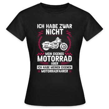 Ich habe zwar nicht mein eigenes Motorrad - Frauen T-Shirt - Schwarz - Vorne - AI Model Female 172 dark (172cm)