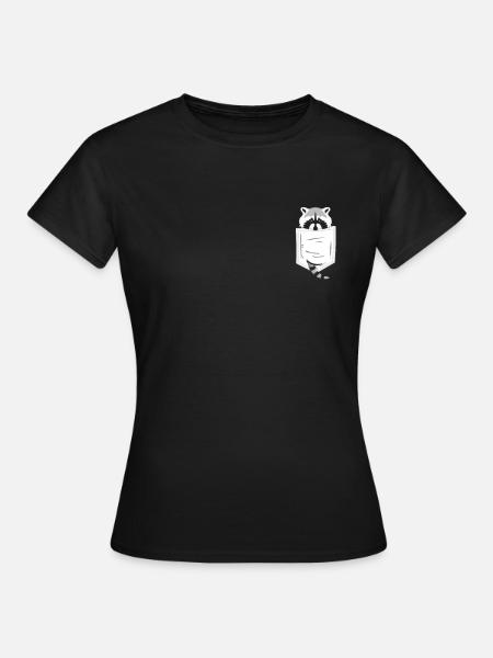 Raccoon in Breast Pocket - Frauen T-Shirt - Schwarz