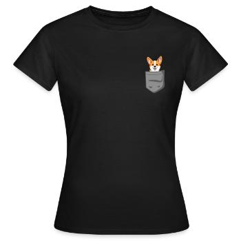 Corgi in der Brusttasche Hundeliebhaber Corgi Hund - Frauen T-Shirt - Schwarz - Vorne - AI Model Female 172 dark (172cm)