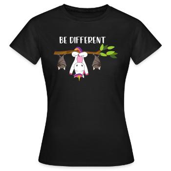 Be Different Einhorn mit Fledermäusen - Frauen T-Shirt - Schwarz - Vorne - AI Model Female 172 dark (172cm)