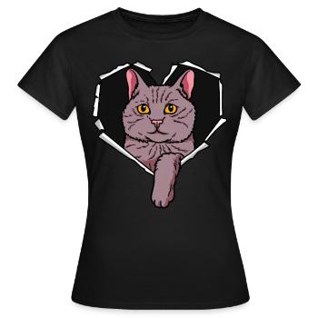Torn hole crack cat - Women's T-Shirt - black - Front - AI Model Female 172 dark (172cm)