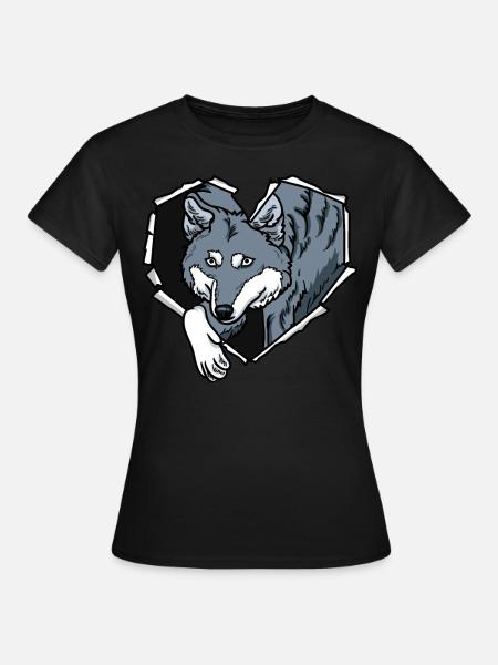 Crack Wolf Torn Hole Heart Wolf Face - Women's T-Shirt - black