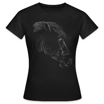 Pferd Realistische Zeichnung Strich Linien Pferd - Frauen T-Shirt - Schwarz - Vorne - AI Model Female 172 dark (172cm)
