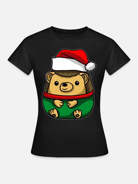 Igel mit Weihnachtsmütze Weihnachtskostüm - Frauen T-Shirt - Schwarz