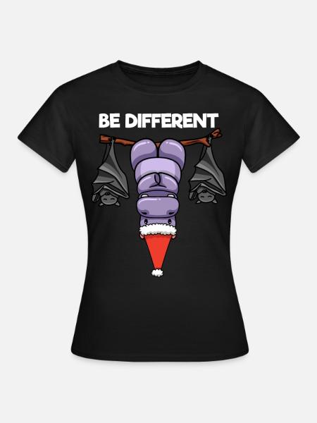 Be Different Nilpferd Fledermaus Weihnachtsmann - Frauen T-Shirt - Schwarz