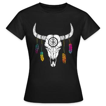 Büffel Totenkopf Federn Ochse Indianer Bison - Frauen T-Shirt - Schwarz - Vorne - AI Model Female 172 dark (172cm)