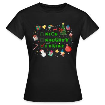 Nice Naughty I Tried - Frauen T-Shirt - Schwarz - Vorne - AI Model Female 172 dark (172cm)