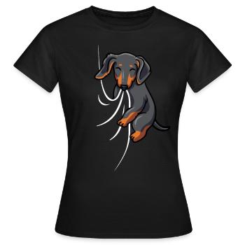Mignon teckel tissu mordant sucer teckel - T-shirt Femme - noir - Devant - AI Model Female 172 dark (172cm)