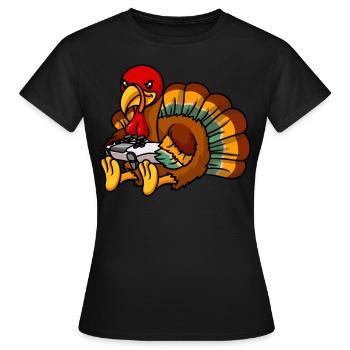 Video Game Thanksgiving Truthahn Gamer - Frauen T-Shirt - Schwarz - Vorne - AI Model Female 172 dark (172cm)