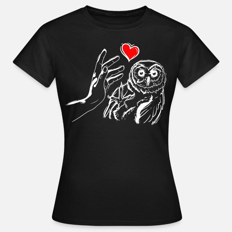 Eule Herz Händchen Halten mit Eule - Frauen T-Shirt - Schwarz