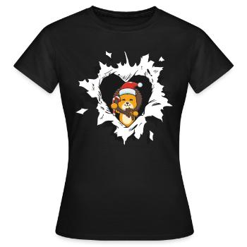 Löwe mit Weihnachtsmütze schaut aus zerrissenem - Frauen T-Shirt - Schwarz - Vorne - AI Model Female 172 dark (172cm)