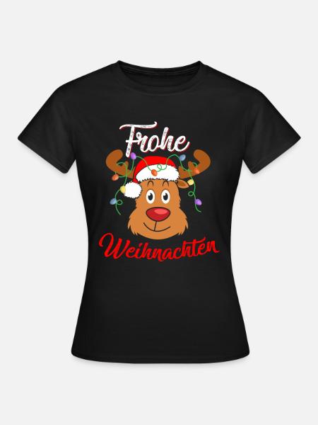 Rentier Frohe Weihnachten - Frauen T-Shirt - Schwarz