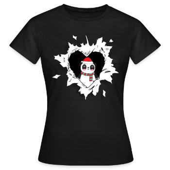 Panda with Santa hat looks out of torn - Women's T-Shirt - black - Front - AI Model Female 172 dark (172cm)