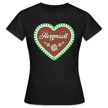 Herzmadl Trachtenshirt Lebkuchen Herz Tracht - Frauen T-Shirt - Schwarz - Vorne - AI Model Female 172 dark (172cm)