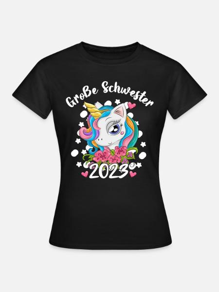 Große Schwester 2023 Einhorn Babyparty - Frauen T-Shirt - Schwarz