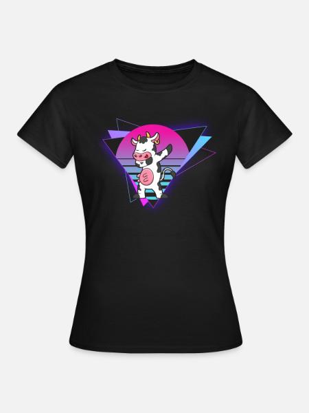 Vapor Wave Cow - T-skjorte for kvinner - svart