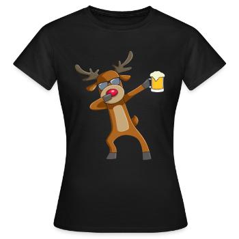 Dabbing Reindeer Beer Drinking Santa Reindeer - Frauen T-Shirt - Schwarz - Vorne - AI Model Female 172 dark (172cm)