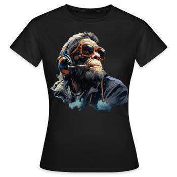 Gamer Chimp mit Headset - Frauen T-Shirt - Schwarz - Vorne - AI Model Female 172 dark (172cm)