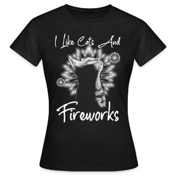 Chats et feux d’artifice - T-shirt Femme - noir - Devant - AI Model Female 172 dark (172cm)