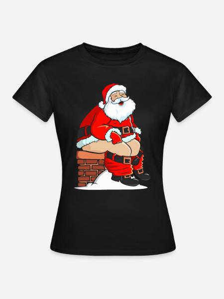 Weihnachtsmann kackt in Kamin - Frauen T-Shirt - Schwarz