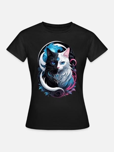 Yin and yang fantasy cat - Women's T-Shirt - black
