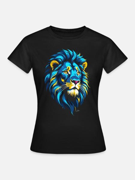 Goldener und blauer Löwenkopf - Frauen T-Shirt - Schwarz