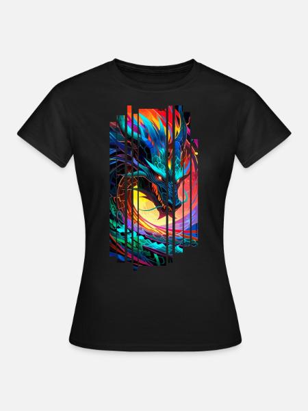 Colorful Japanese Geometric Dragon - Women's T-Shirt - black