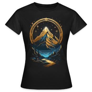 Goldene Berglandschaft mit himmlischem Rahmen - Frauen T-Shirt - Schwarz - Vorne - AI Model Female 172 dark (172cm)