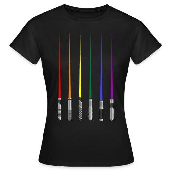 Regenbogen Lichtschwerter Gay Pride Month LGBTQ - Frauen T-Shirt - Schwarz - Vorne - AI Model Female 172 dark (172cm)