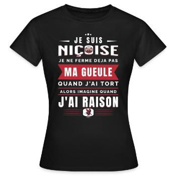 Niçoise - Je Suis Niçoise Je Ferme Pas Ma Gueule - T-shirt Femme - noir - Devant - AI Model Female 172 dark (172cm)