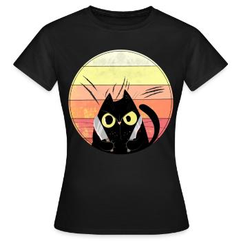 Verrückte Katze mit Messern - Frauen T-Shirt - Schwarz - Vorne - AI Model Female 172 dark (172cm)