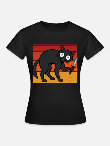 Gatto pazzo con il coltello - Maglietta da donna - nero