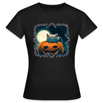 Petit chat sur citrouille - T-shirt Femme - noir - Devant - AI Model Female 172 dark (172cm)