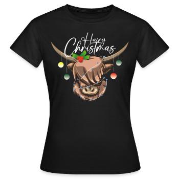 Vache poilue des Highlands de Noël - T-shirt Femme - noir - Devant - AI Model Female 172 dark (172cm)