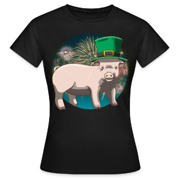 Glücksschwein Silvester Neujahr - Frauen T-Shirt - Schwarz - Vorne - AI Model Female 172 dark (172cm)