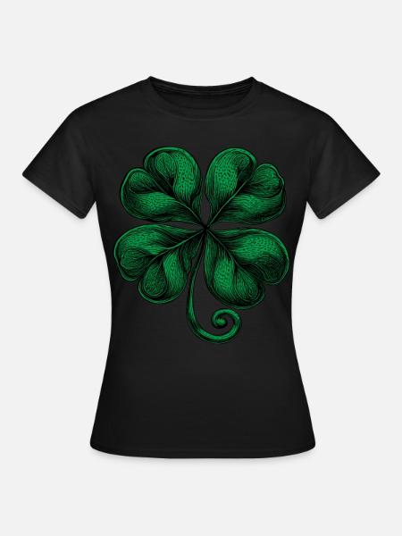 Grünes vierblättriges Kleeblatt - Frauen T-Shirt - Schwarz