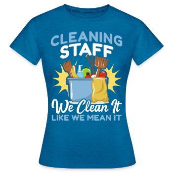 Cleaning Staff - Frauen T-Shirt - Antikblaues Saphir meliert - Vorne - AI Model Female 172 dark (172cm)