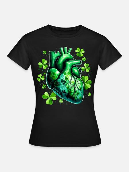 Anatomisches Herz mit Kleeblättern - Frauen T-Shirt - Schwarz