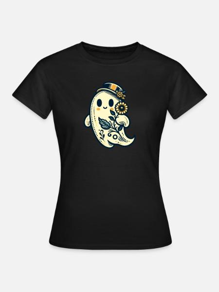 Floraler Geist mit Hut - Frauen T-Shirt - Schwarz