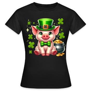 Glücksschwein Silvester Neujahr Glücksschweinchen - Frauen T-Shirt - Schwarz - Vorne - AI Model Female 172 dark (172cm)