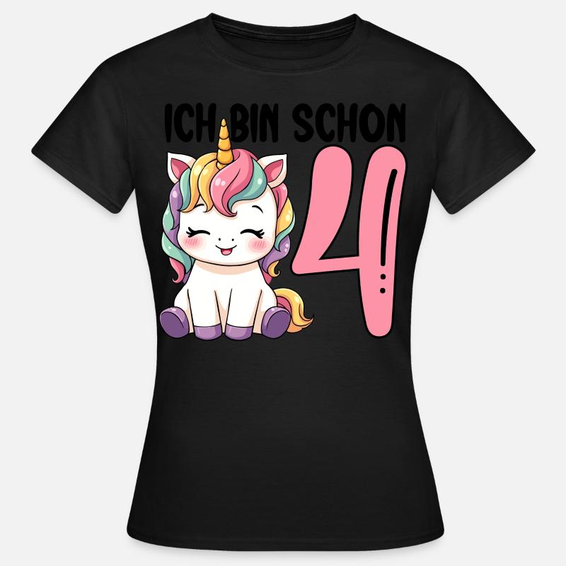 Ich bin schon Vier Einhorn 4. Geburtstag - Frauen T-Shirt - Schwarz