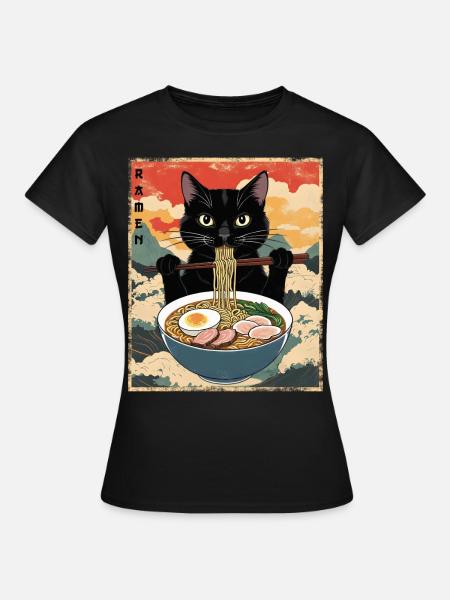 Vintage Katze Ramen - Frauen T-Shirt - Schwarz