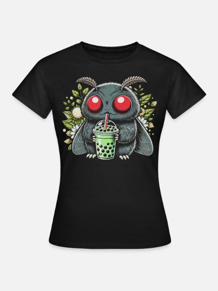 Mothman Drinking Bubble Tea - Frauen T-Shirt - Schwarz