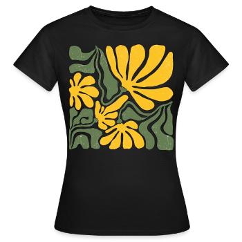 Art floral abstrait jaune et vert - T-shirt Femme - noir - Devant - AI Model Female 172 dark (172cm)
