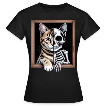 Le chat de Schrödinger mort vivant - T-shirt Femme - noir - Devant - AI Model Female 172 dark (172cm)