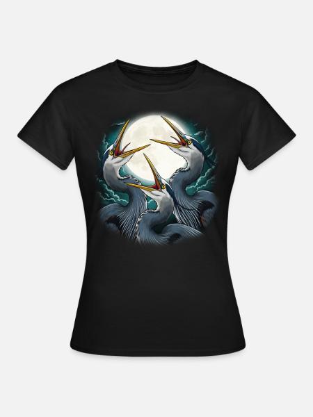 Drei Blaureiher Mond Heulen - Frauen T-Shirt - Schwarz