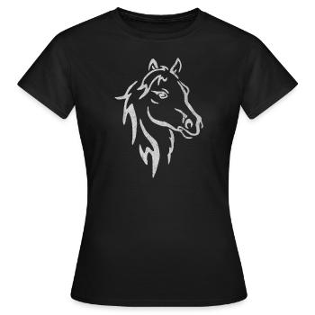 Cheval, chevaux, équitation, cavalier, étalon, course, S - T-shirt Femme - noir - Devant - AI Model Female 172 dark (172cm)